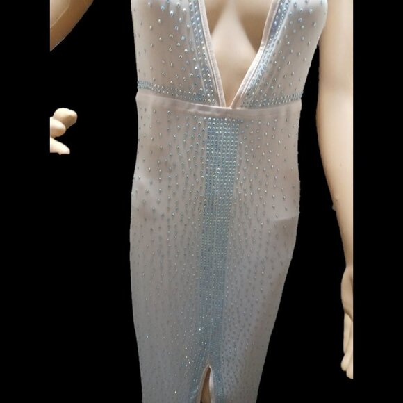 NWOT - Rhinestone Embellish Plunging Deep V Neck Halter Gown - XL - Picture 6 of 15